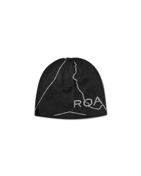 Black ROA x Mental Athletic beanie featuring light contrast line graphics and the “ROA” logo on the front side.