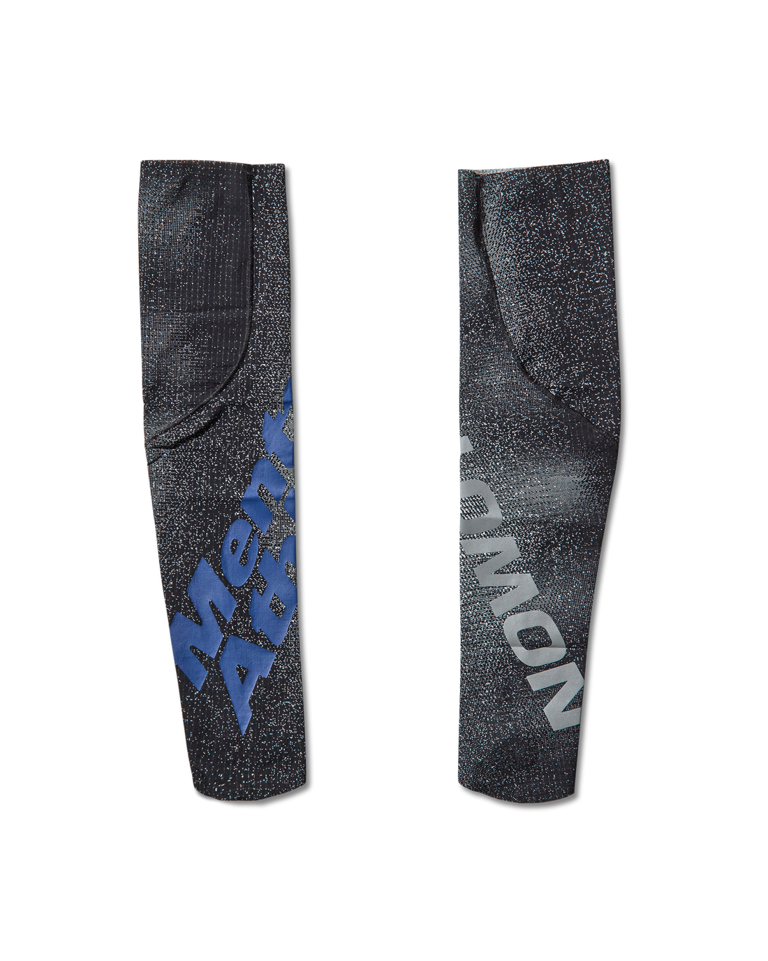 Pair of WIND RUSH ARM SLEEVES MENTAL ATHLETIC in black with blue logo, compression sleeves for trail running endurance