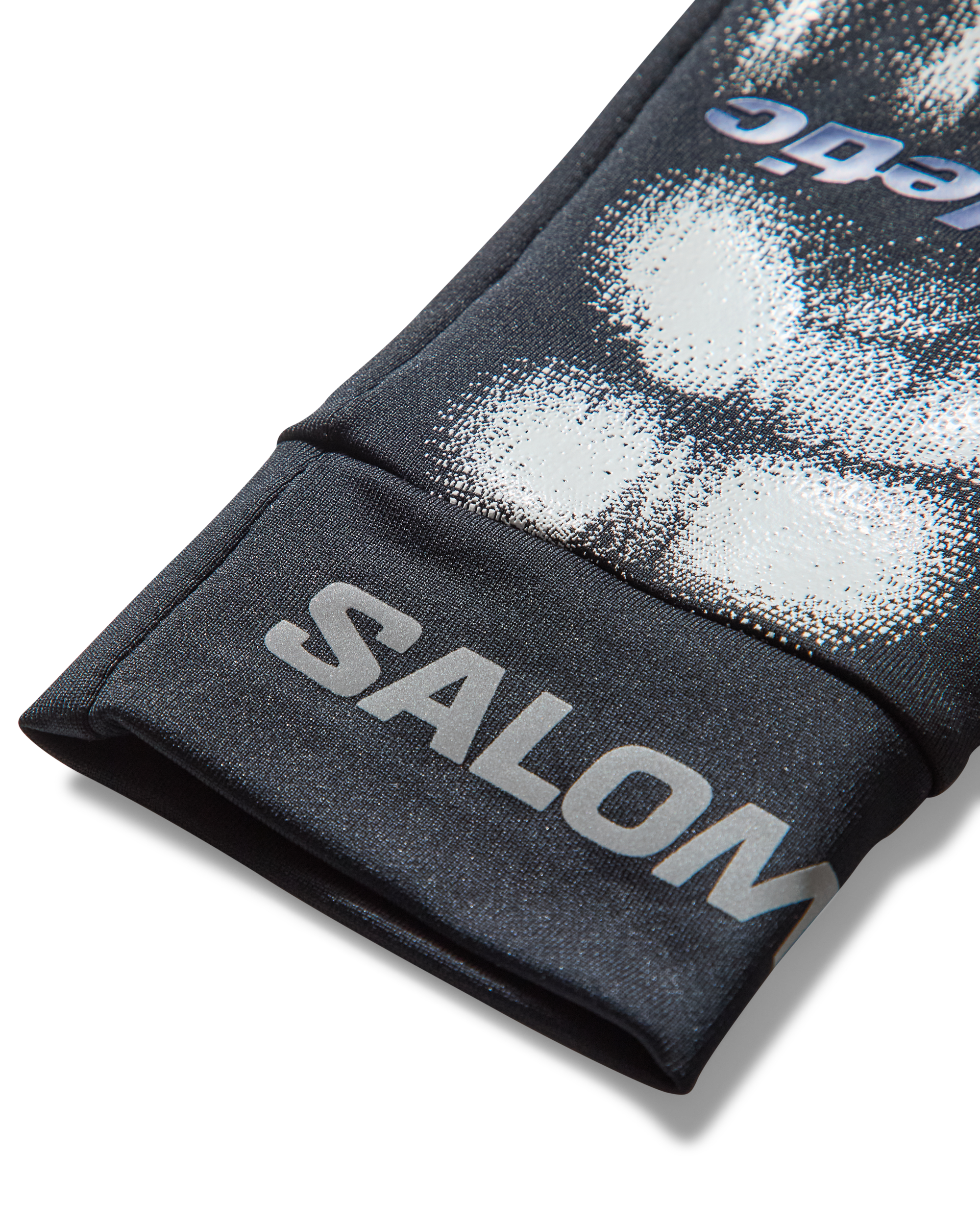 Salomon x Mental Athletic BURNT KNUCKLES trail running gloves, close-up of collaborative design and durable fabric texture
