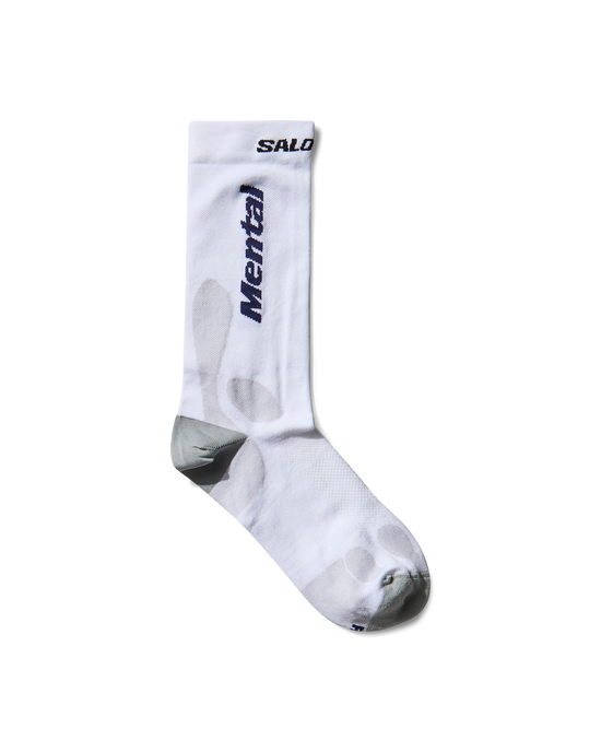 CREW SOCKS MENTAL ATHLETIC white trail running sock with black logo, lightweight and breathable for peak performance