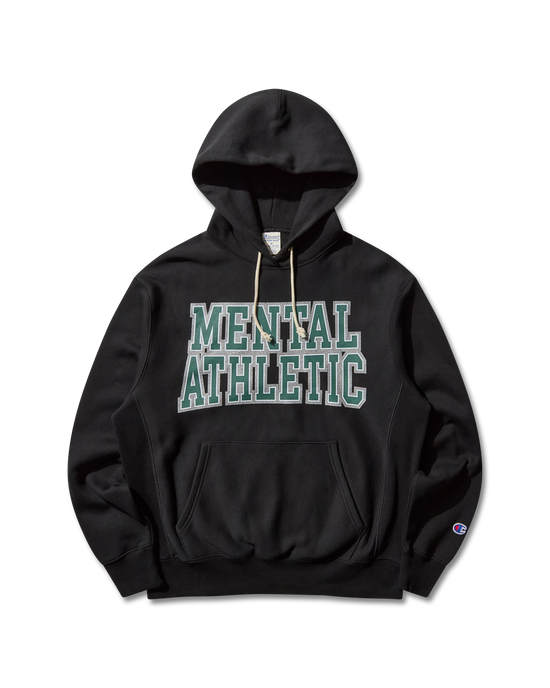 Front view of Mental Athletic COLLEGE HOODIE, cotton performance hoodie styled for active lifestyle.