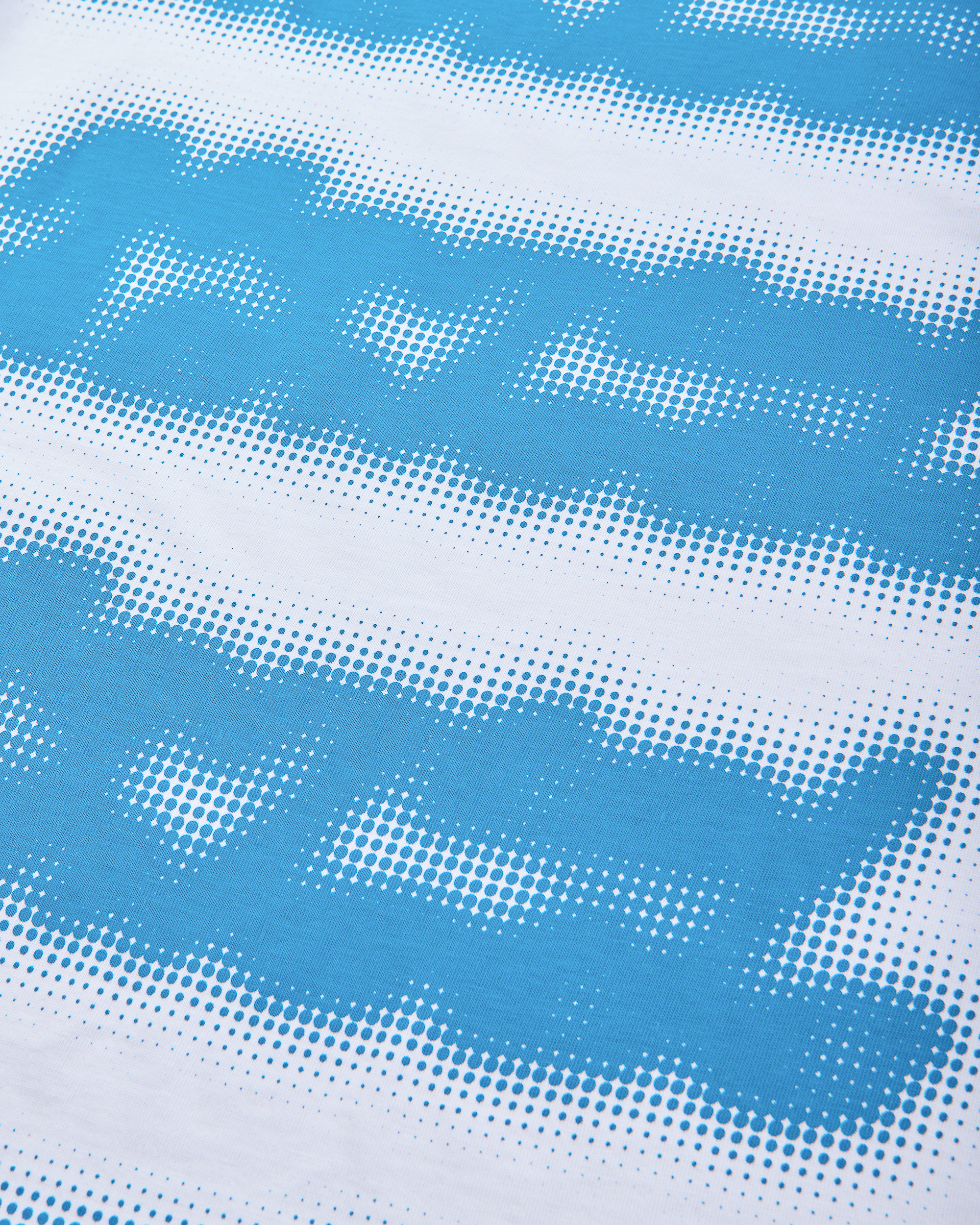 Mental Athletic white cotton t-shirt close-up of blue screenprint texture.