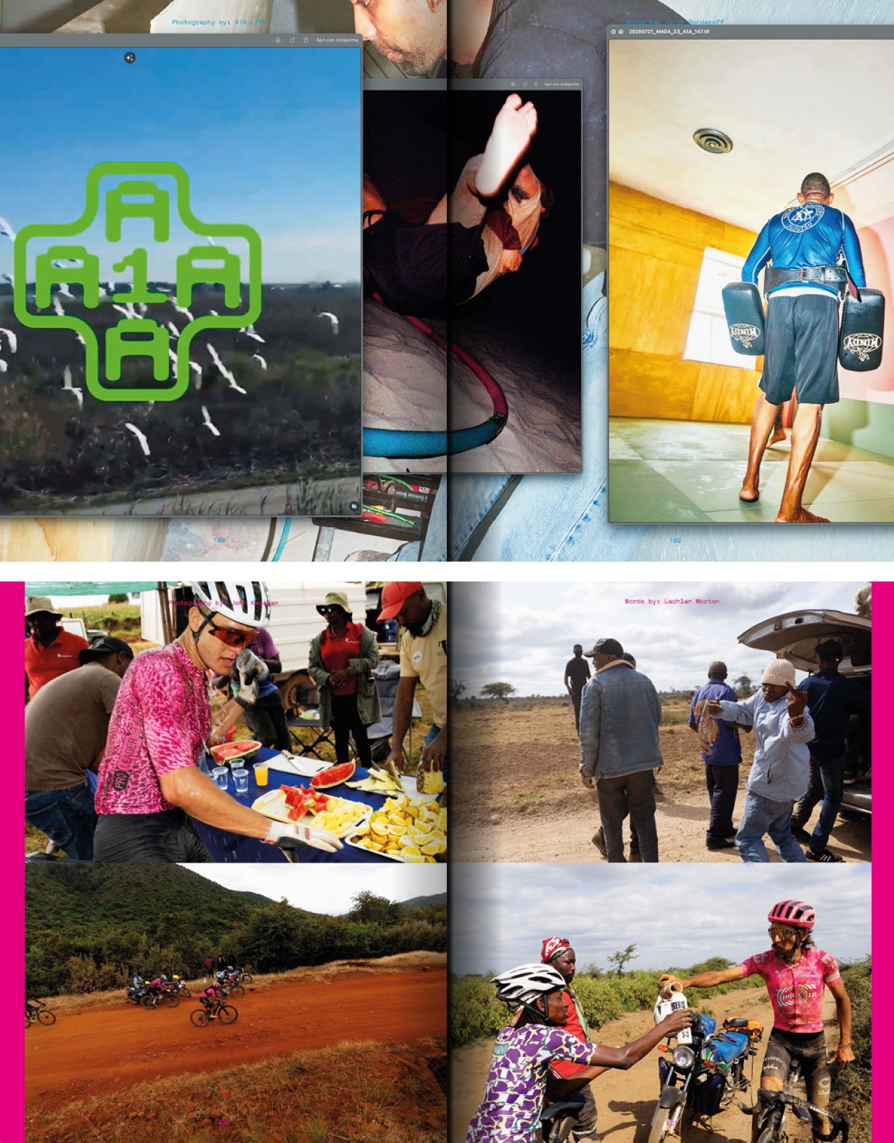 Photo collage from Mental Athletic Issue 4 including shots from Bandit Grand Prix, Oakland collective A.F.A.I.C., and Mount Cameroon Race of Hope.