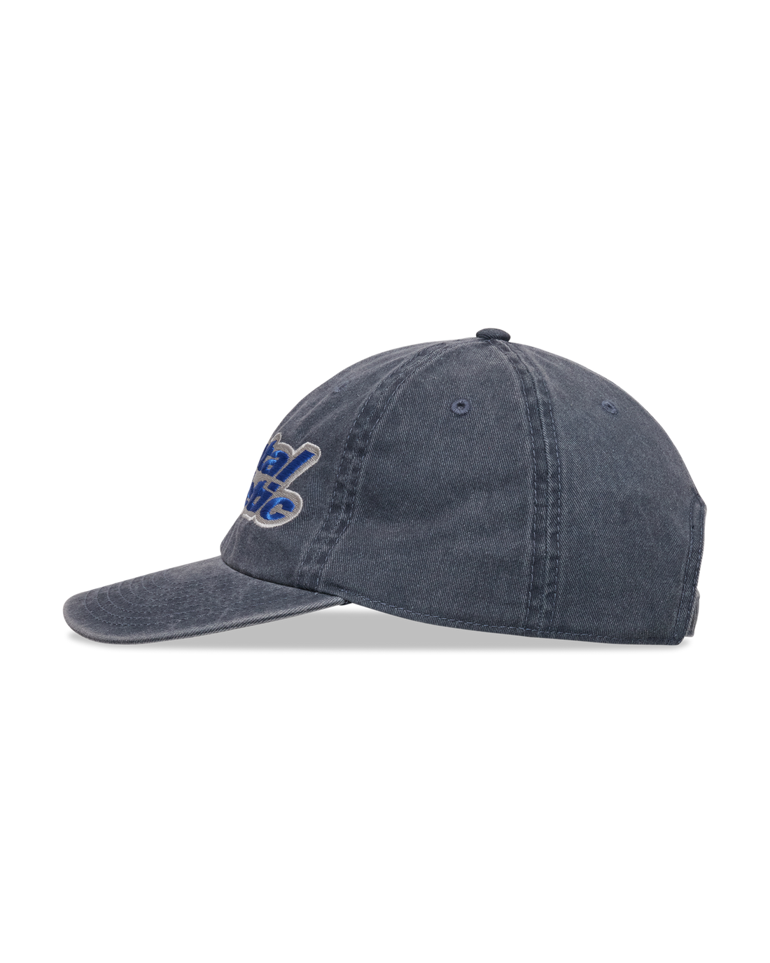 Mental Athletic washed blue cotton cap, side profile view.