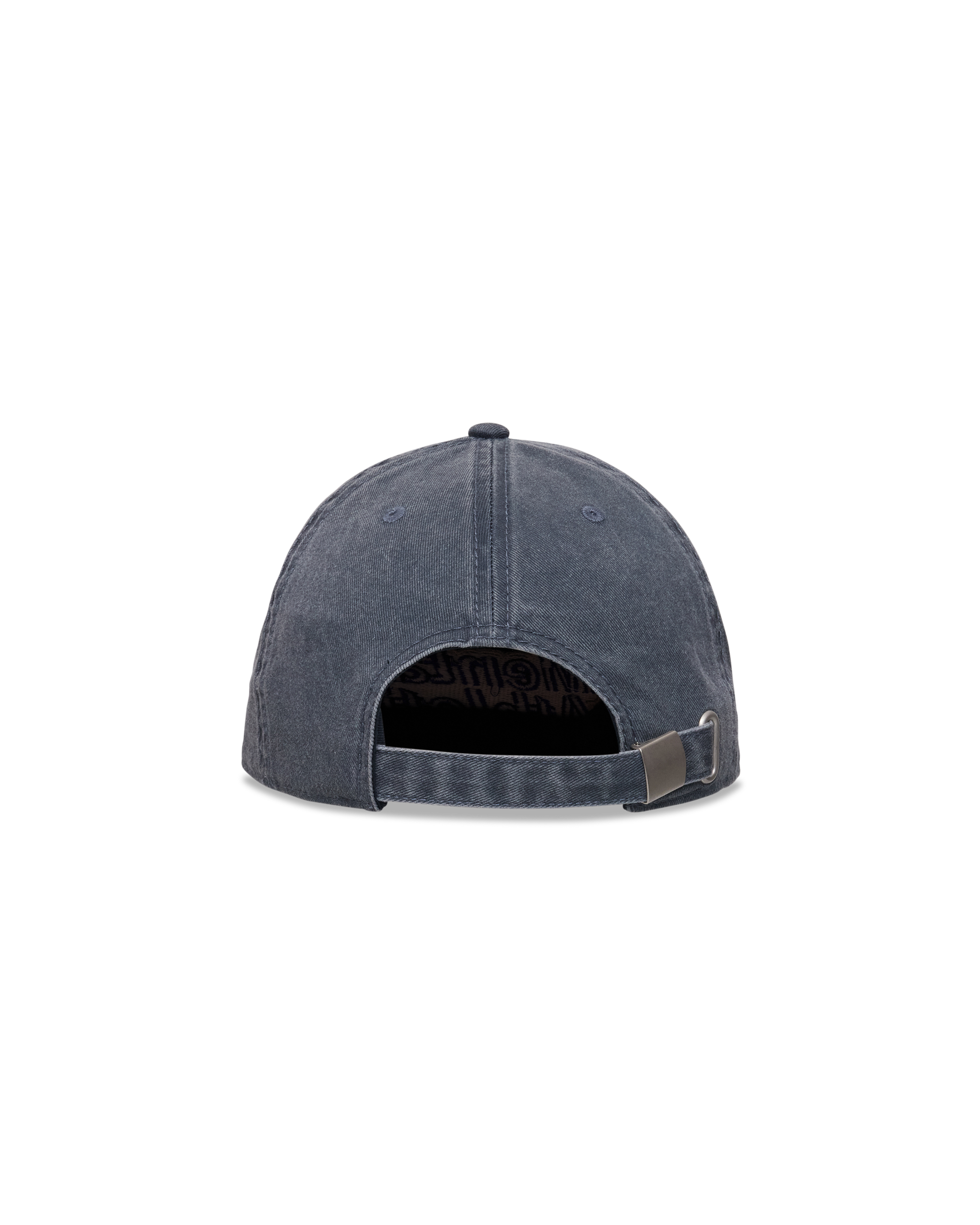 Mental Athletic washed blue cotton cap, back view with adjustable strap.