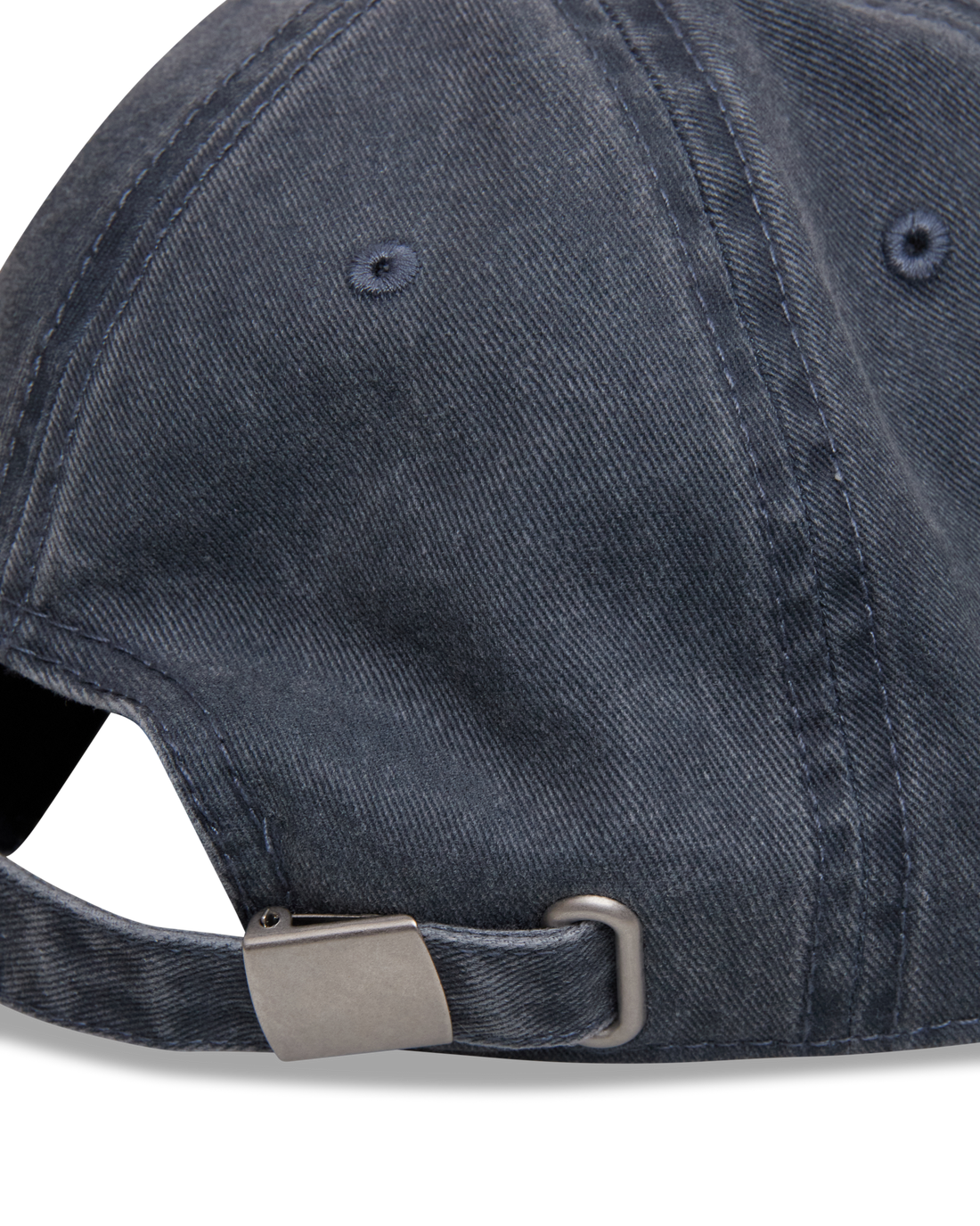 Mental Athletic washed blue cotton cap, back strap and metal buckle detail.