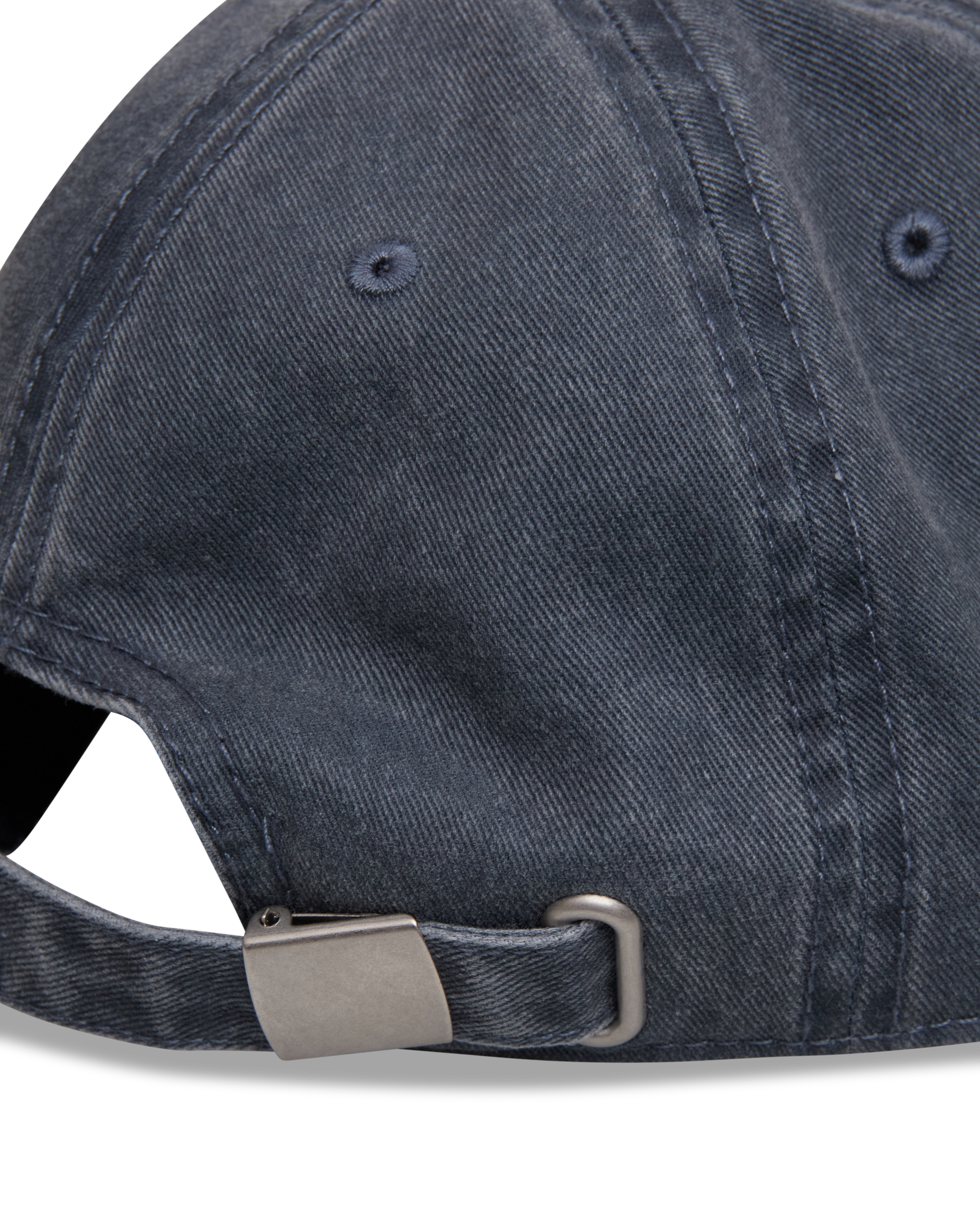 Mental Athletic washed blue cotton cap, back strap and metal buckle detail.
