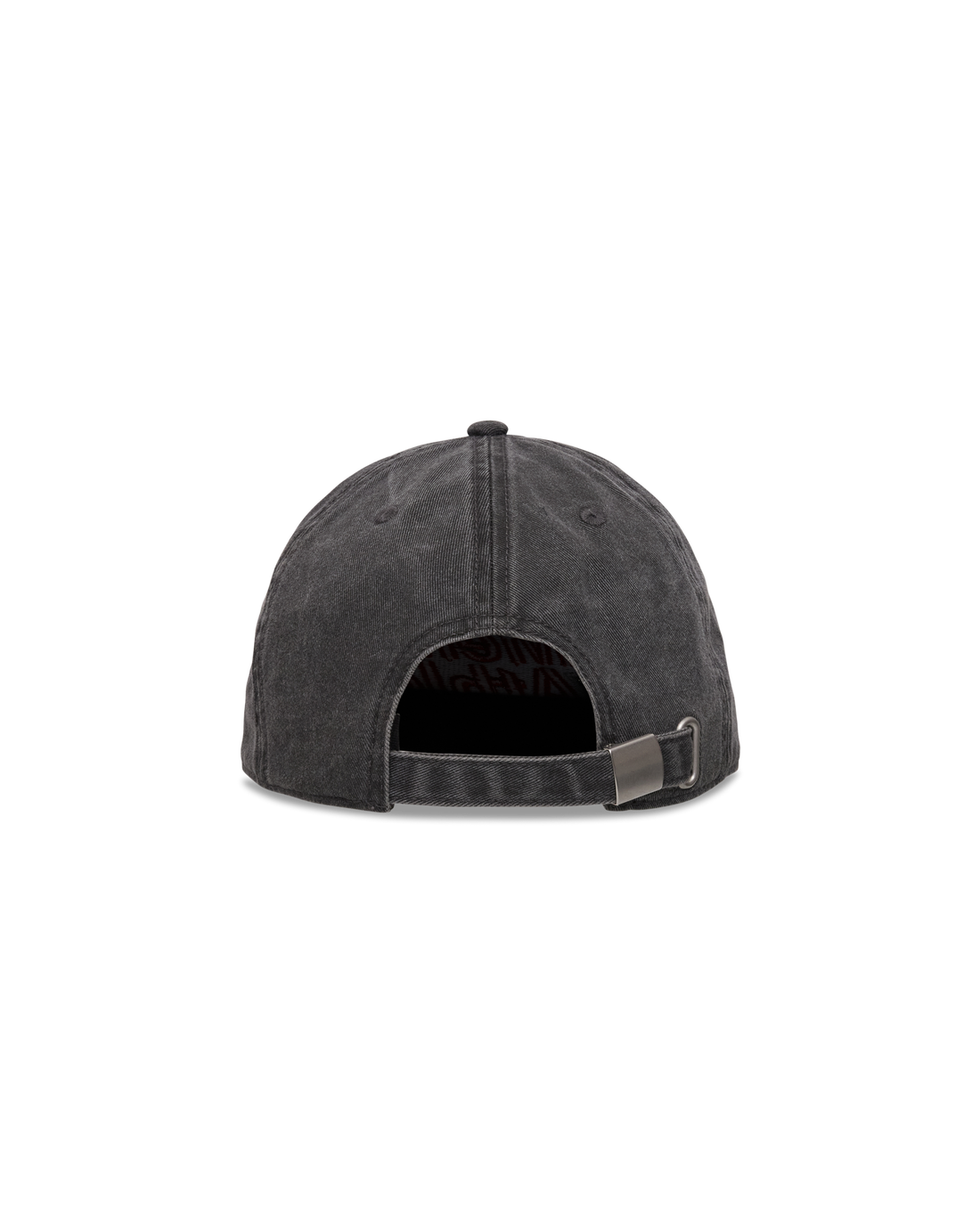 Mental Athletic washed black cotton cap, back view with adjustable strap.