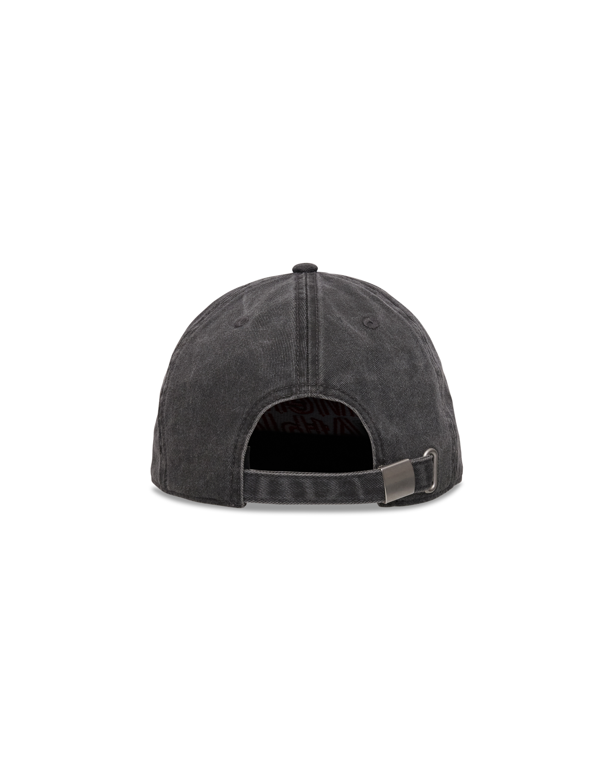 Mental Athletic washed black cotton cap, back view with adjustable strap.