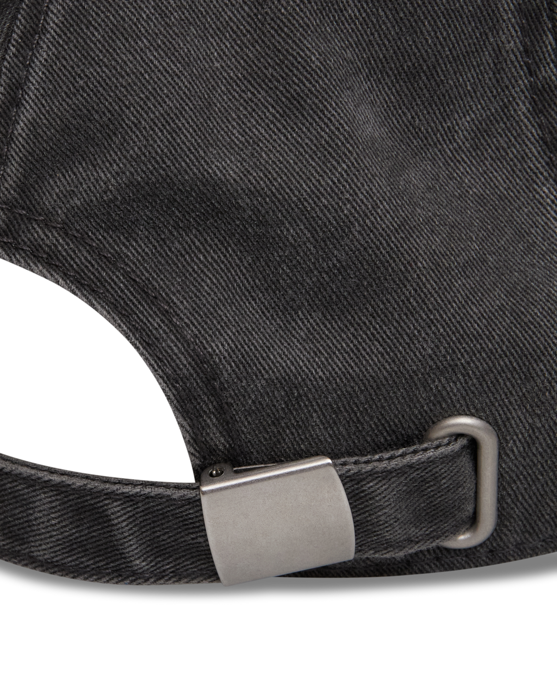 Mental Athletic washed black cotton cap, back strap and metal buckle detail.