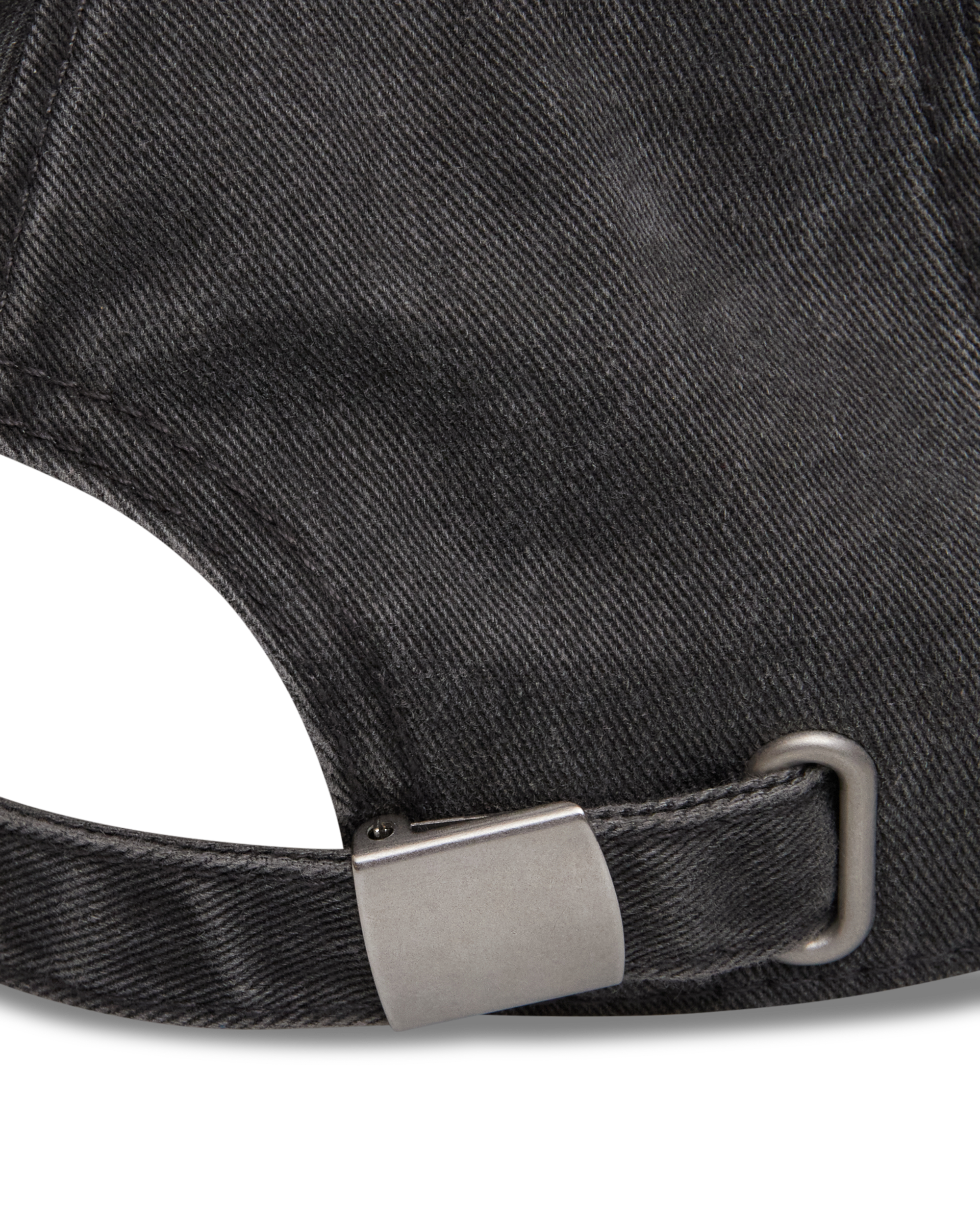 Mental Athletic washed black cotton cap, back strap and metal buckle detail.
