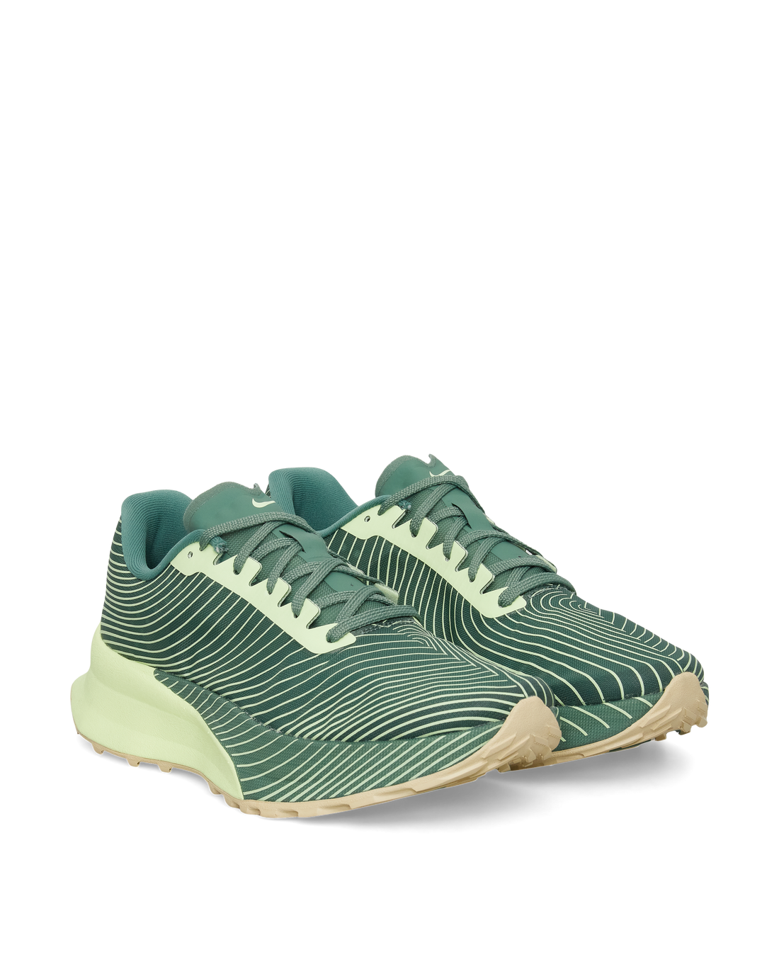 Angled view of the green and lime ACG Ultrafly Trail SP featuring toe reinforcement.