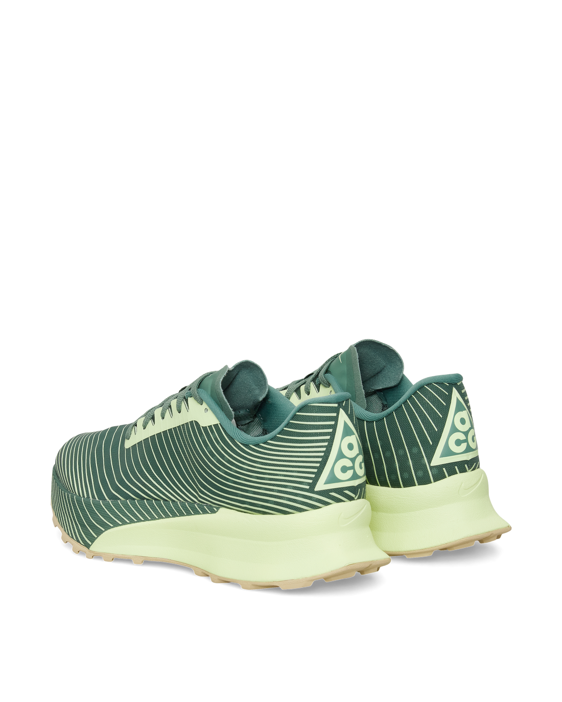 Rear view of the green ACG Ultrafly Trail SP showing the flared outsole.