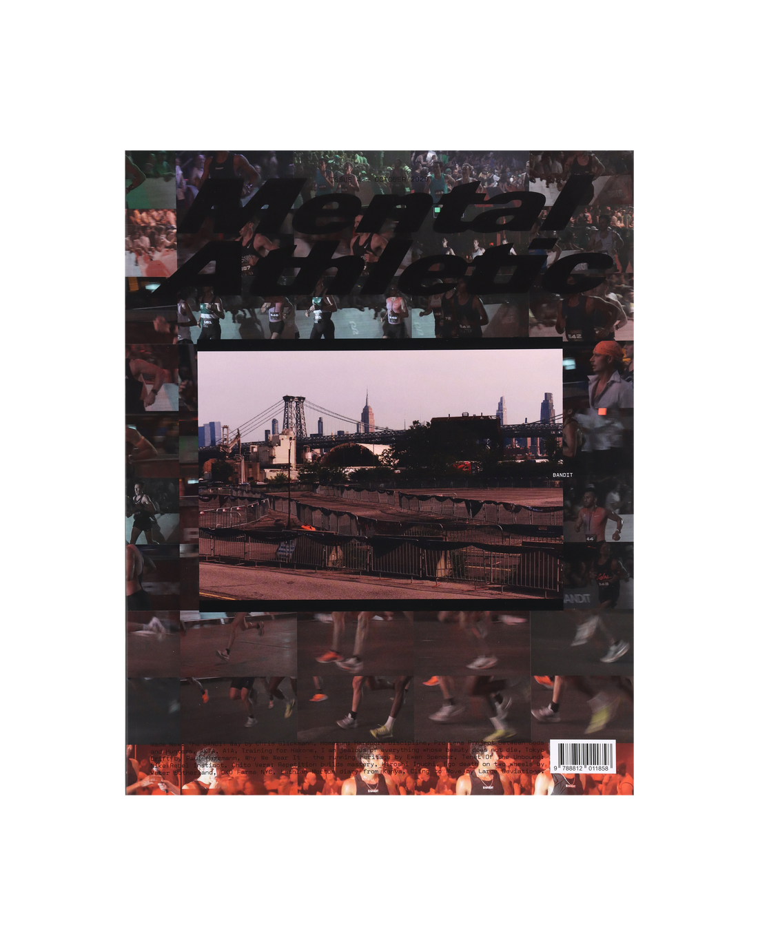 Mental Athletic Issue 4 magazine featuring Bandit cover — collage composition of running scenes and urban landscape.
