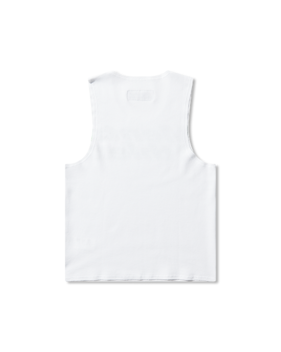 Mental Athletic white cotton tank top, minimal back view.