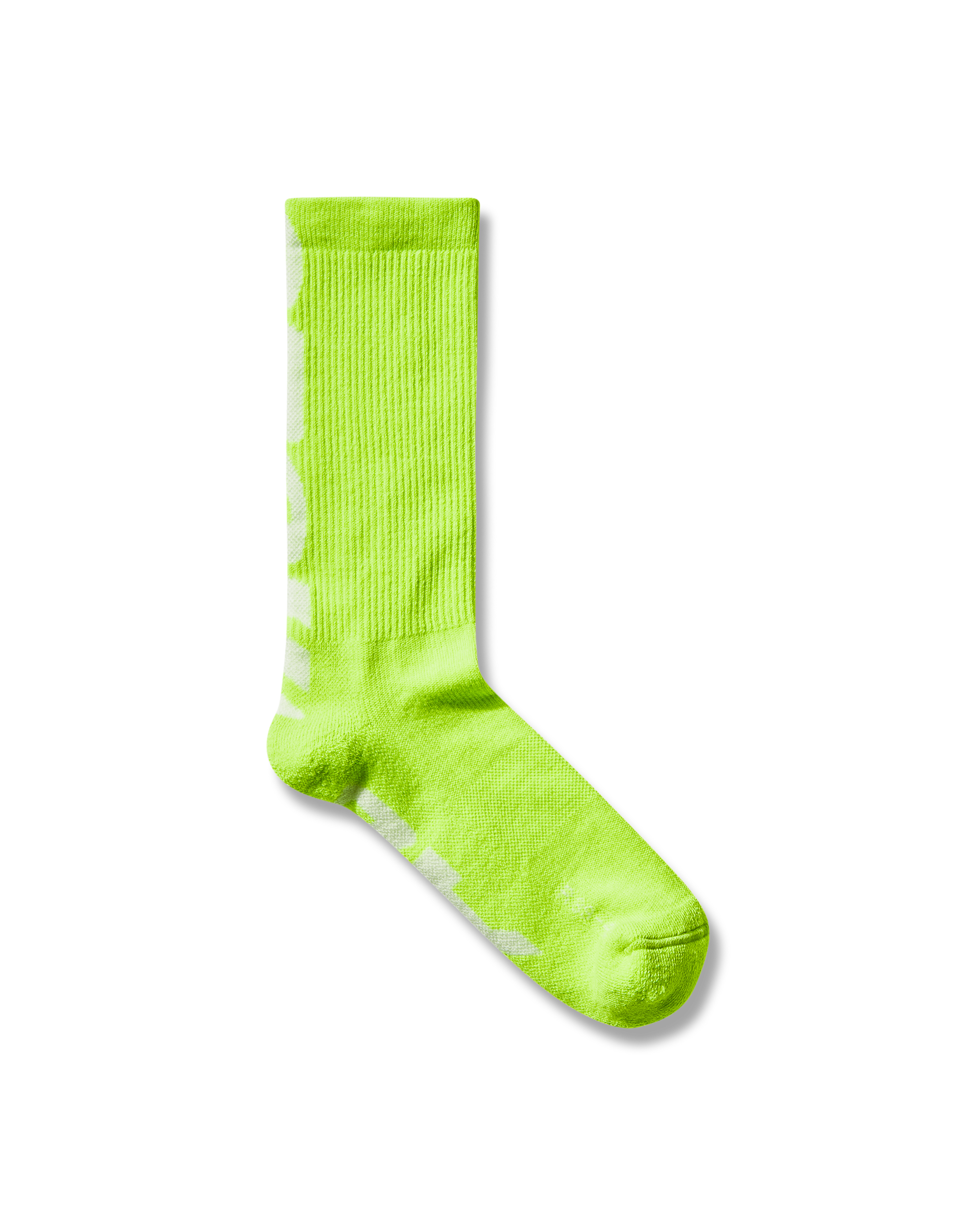 Mental Athletic neon lime wool-blend socks with oversized woven logo, full view.