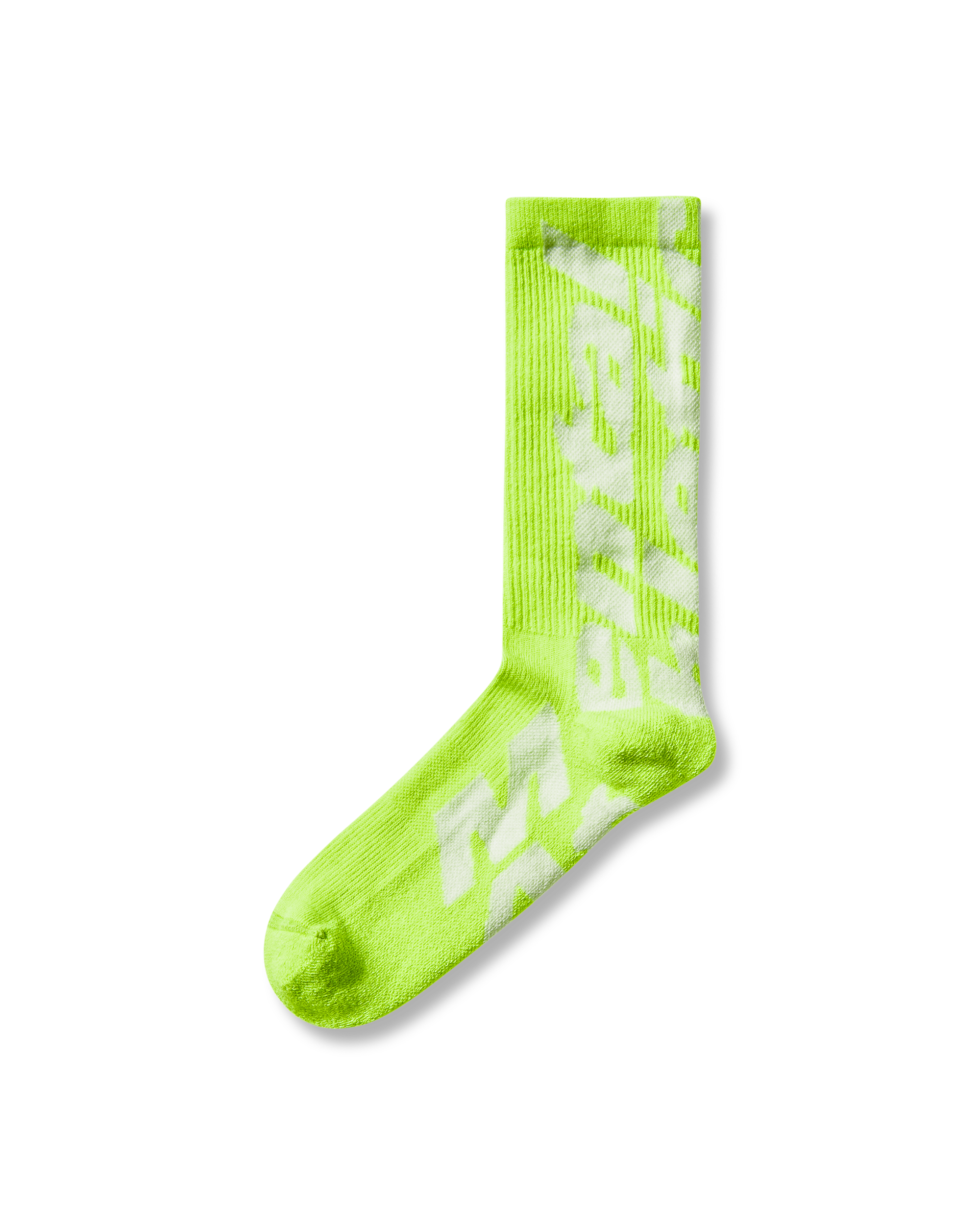 Mental Athletic neon lime wool-blend socks with logo detail, angled view.