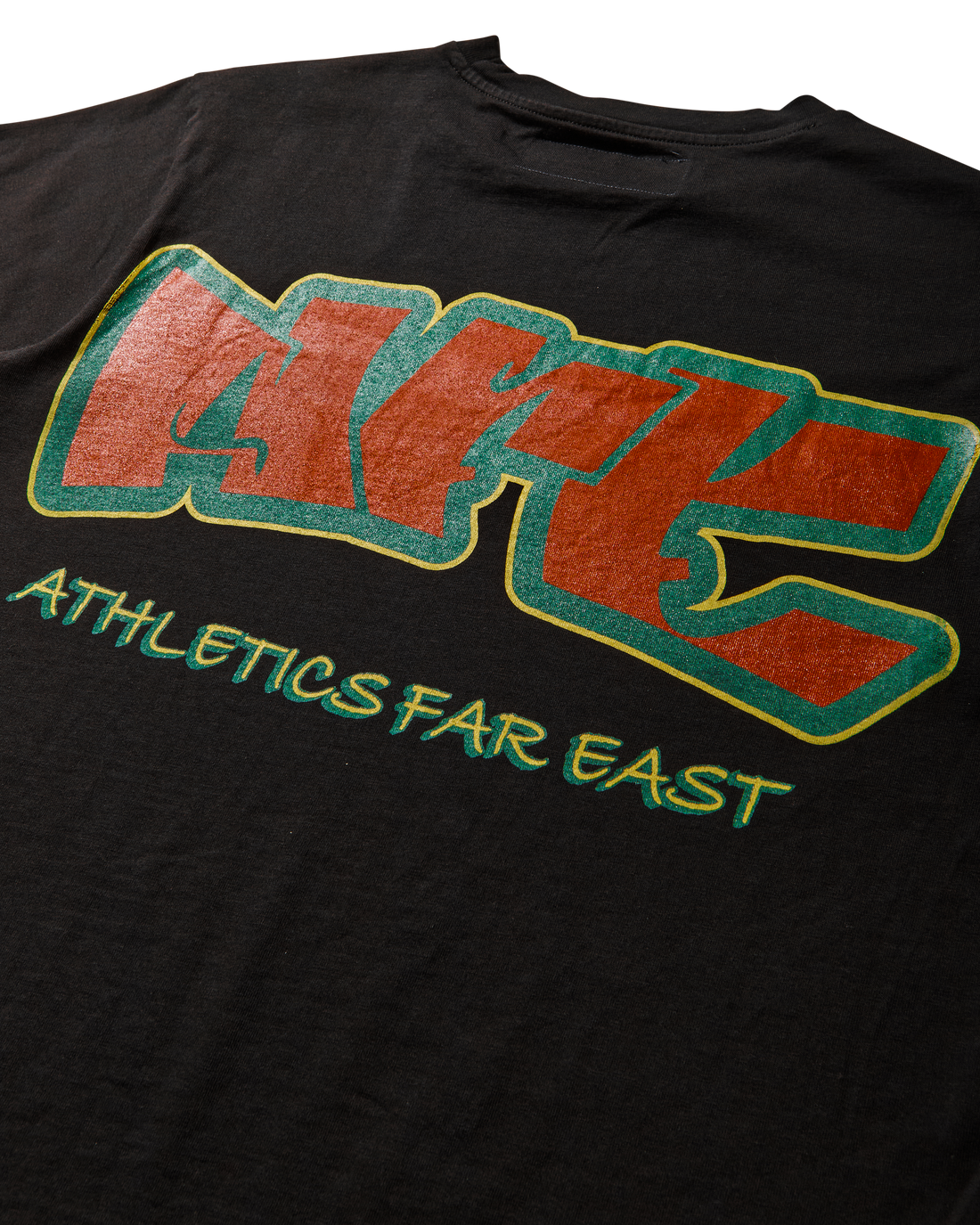 Mental Athletic x AFE black t-shirt back view with large “Athletics Far East” graphic print.