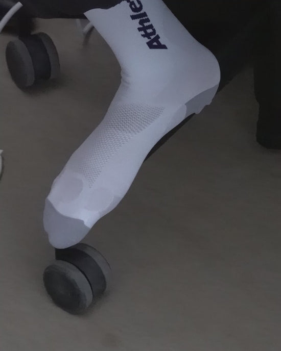 Mental Athletic CREW SOCKS worn during movement, technical trail sock designed for airflow and comfort in intense runs